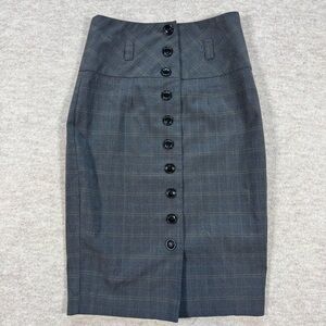 Forever 21 Navy Plaid Button-Front Midi Pencil Skirt